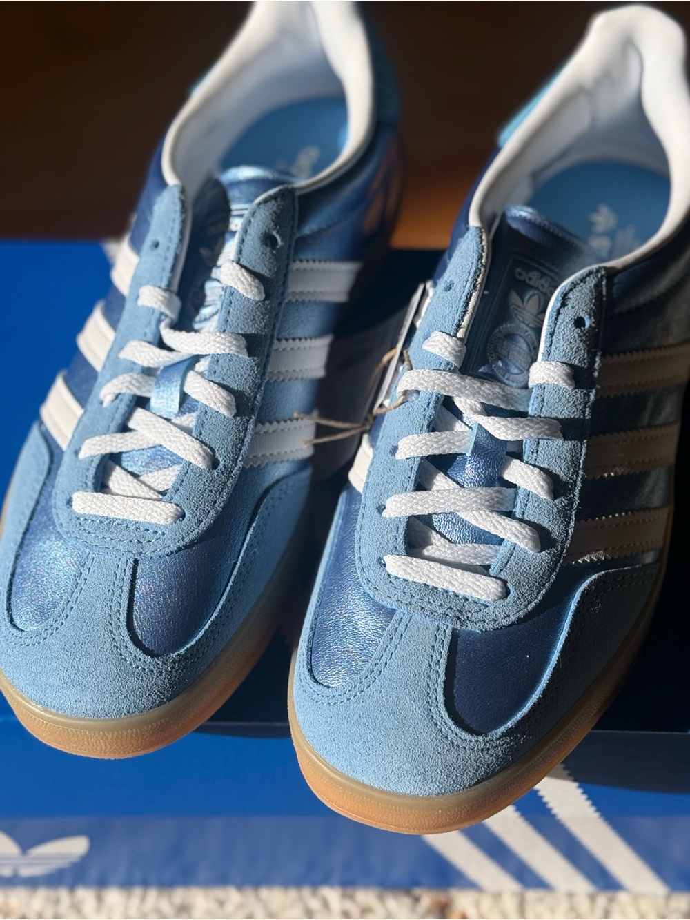 Adidas Gazelle Indoor W Women 7 Blue Metallic Gum Sole Sneakers JS1407 BNWT - Picture 5 of 10